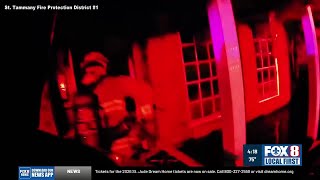 Helmet cam shows firefighter running into burning St. Tammany home