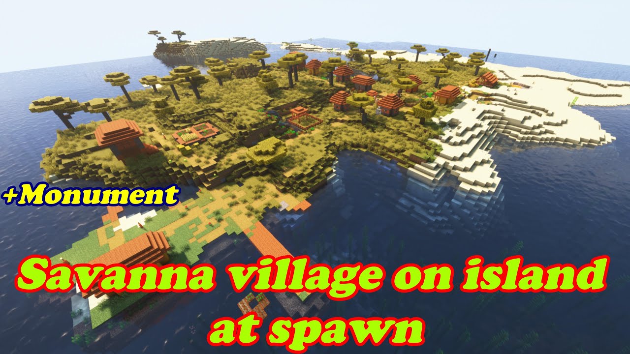 Minecraft 1.19 savanna village on island and monument nearby seed - YouTube