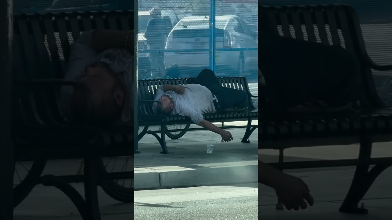 Life on the Edge: Fentanyl’s Grip – Man Asleep on a Bus Bench 