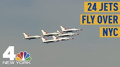 24 Military Jets Fly Over Hudson River To Statue Of Liberty