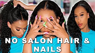 😱 DITCH The Salon💈CLEAN HAIRLINE Lace Wig Install 💅🏽 Ombré FRENCH TIP NAILS at home
