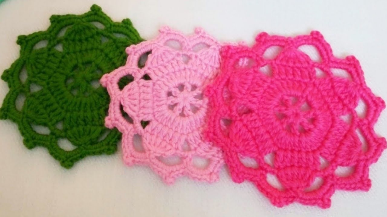 قاعده اكواب كروشيه على شكل ورده 2# crochet coaster