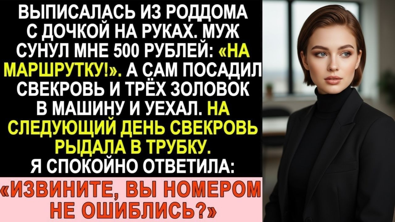 Муж бросил мне 500 рублей у роддома: «На маршрутку». А сам увёз свекровь и золовок в моей машине