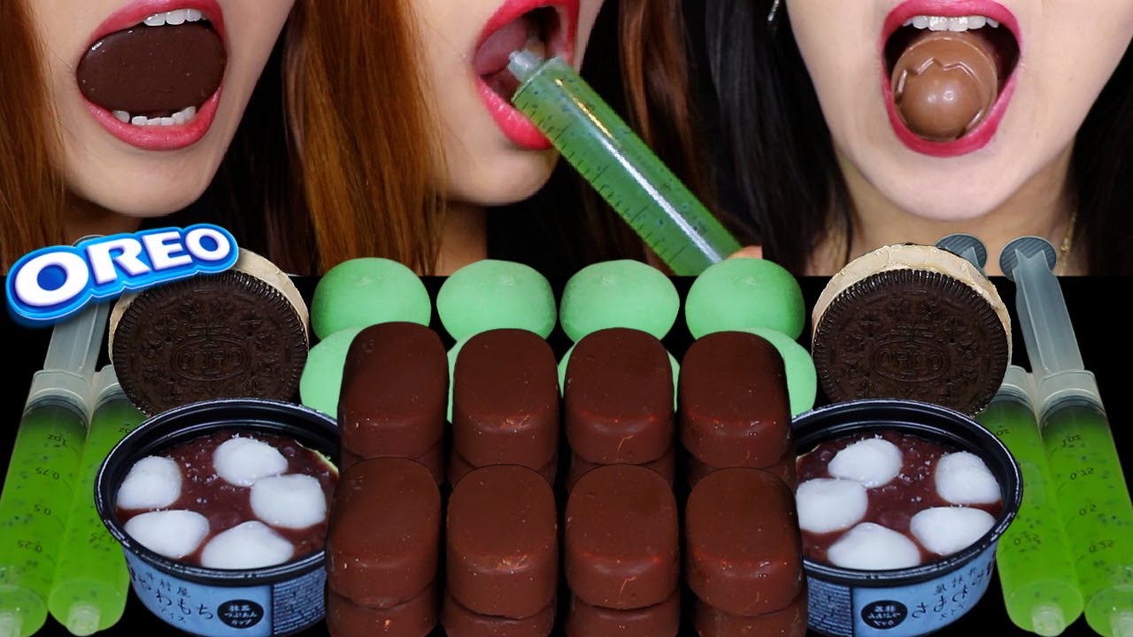 ASMR DARK CHOCOLATE TICO ICE CREAM, EDIBLE FROG EGG SHOOTERS, MATCHA DAIFUKU MOCHI, MILKA CREAM EGG