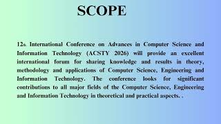 CFP - 12th International Conference on Advances in Computer Science and Information Technology