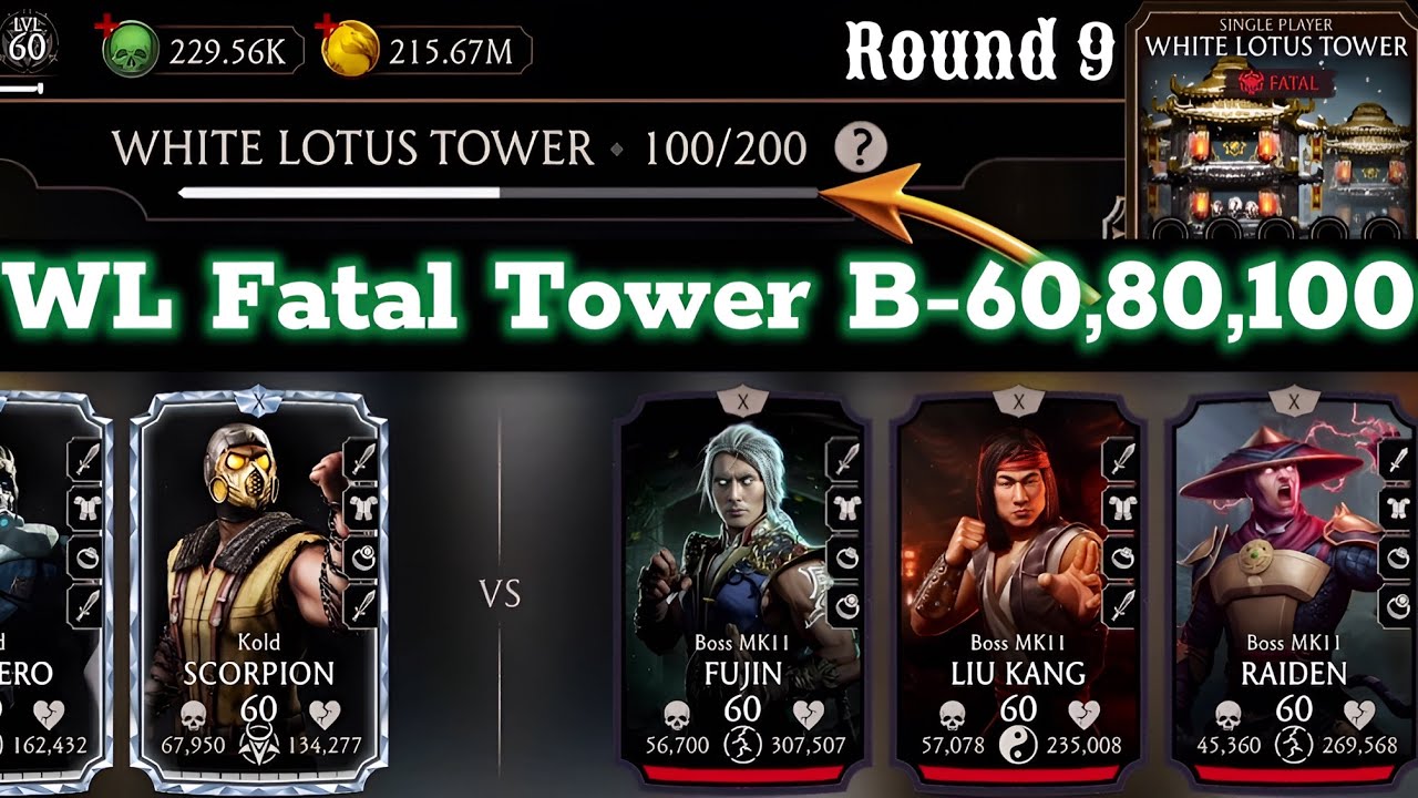 Fatal White Lotus Tower Boss Battle 100 & 60, 80 Fight + Reward MK Mobile | Round 8