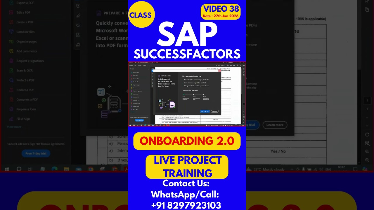 SAP SuccessFactors Onboarding 2 0 Training Online Class 38 27th Jan 2026 #sapsuccessfactorstraining