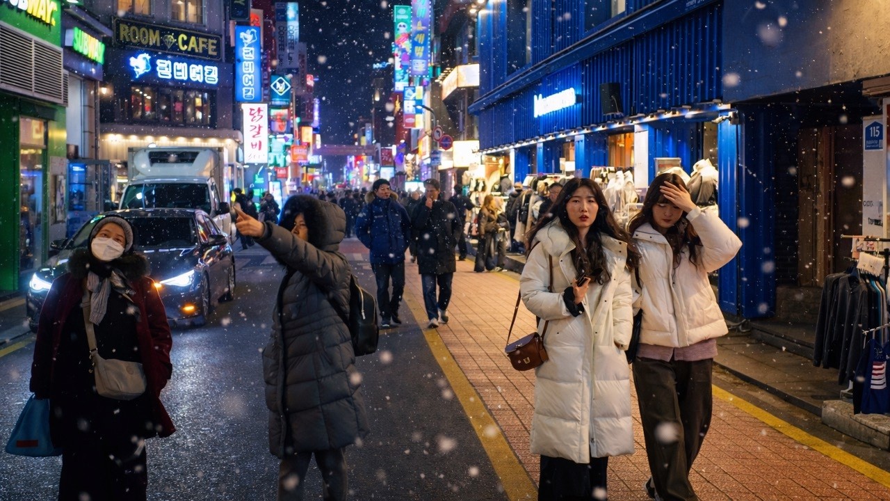 Sudden Snowfall In Seoul: A Magical Friday Night At Konkuk University Town. ❄️
