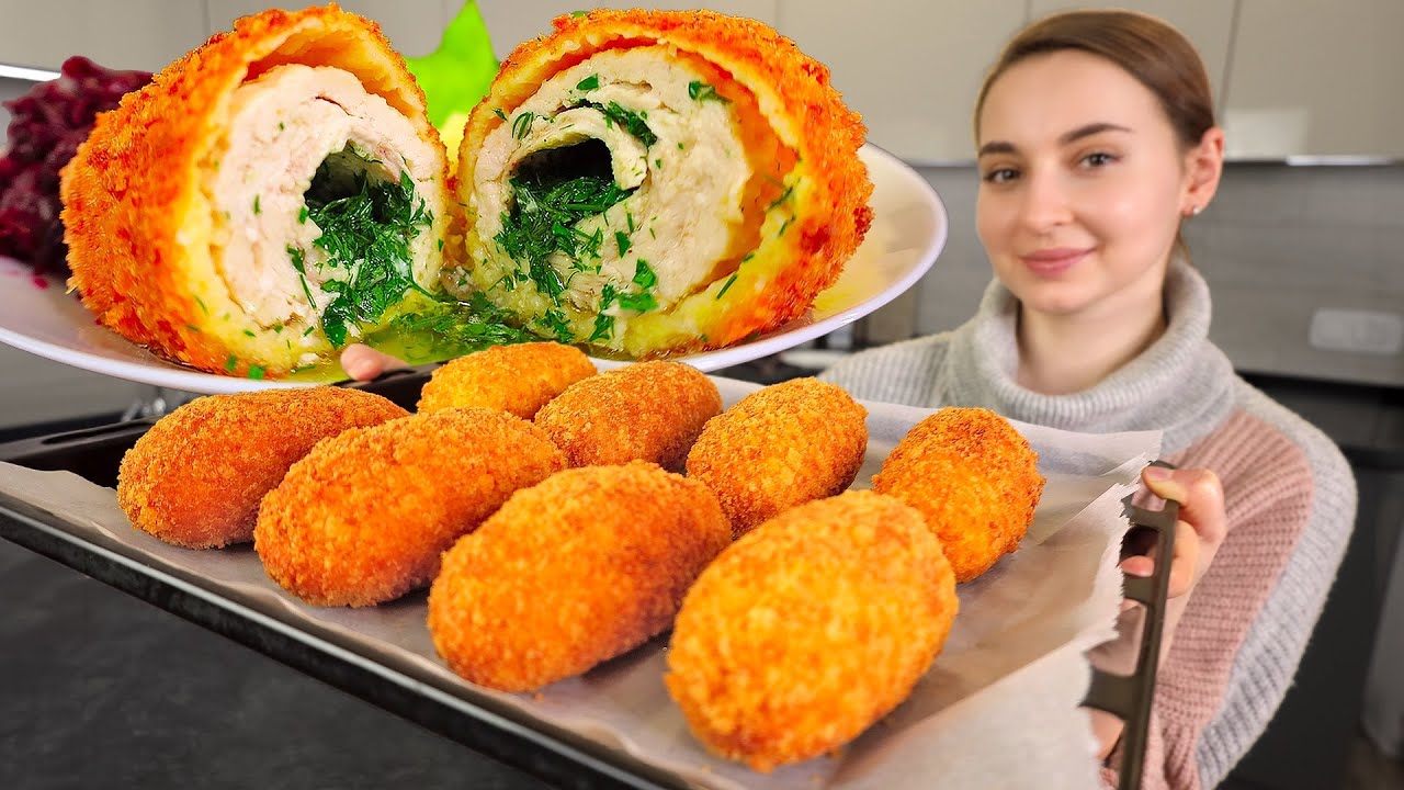 Ukrainian girl cooks famous Chicken Kyiv, traditional recipe, crispy and juicy! ENG Sub