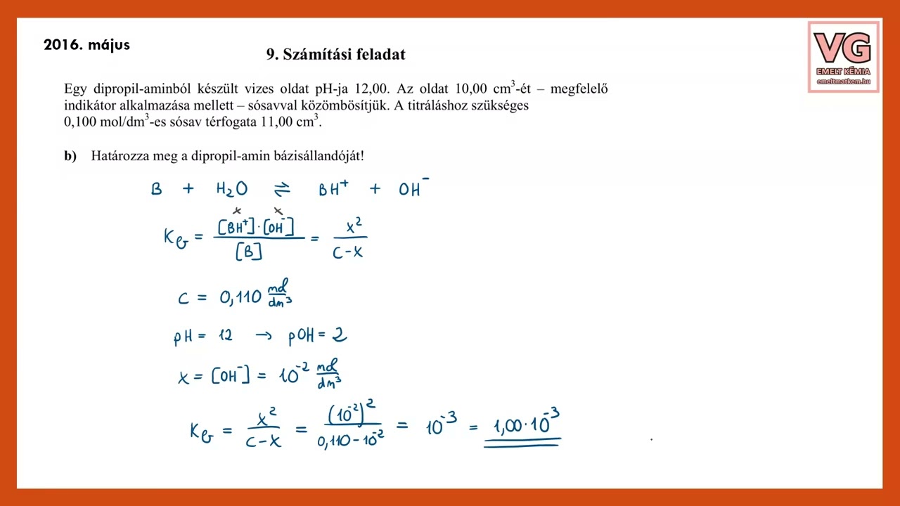 Dipropil-amin oldata (Emelt kémia érettségi: 2016. május 9. feladat)