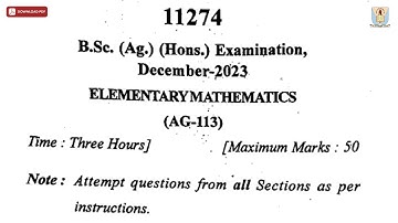 BSC 1ST SEM AG ELEMENTARY MATHEMATICS DEC 2023 | CCSU