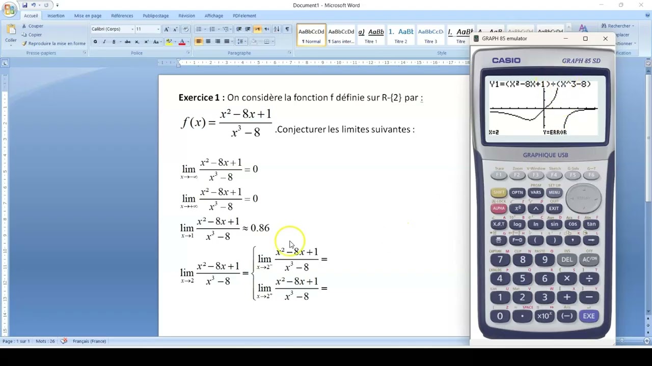 Conjecturer les limites d'une fonction en utilisant la menu Graph de la calculatrice graphique.