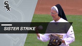 Sister Mary Sobieck throws a perfect first pitch