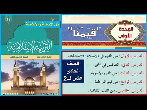 الوحدة الأولى قيمنا التربية الاسلامية الصف الحادي عشر ف2 حل اسئلة جميع الدروس المنهج العماني