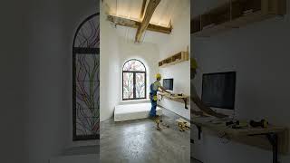 Cozy Minimalist Loft Bedroom with Rustic Wood Beams &amp; Artistic Window ✨