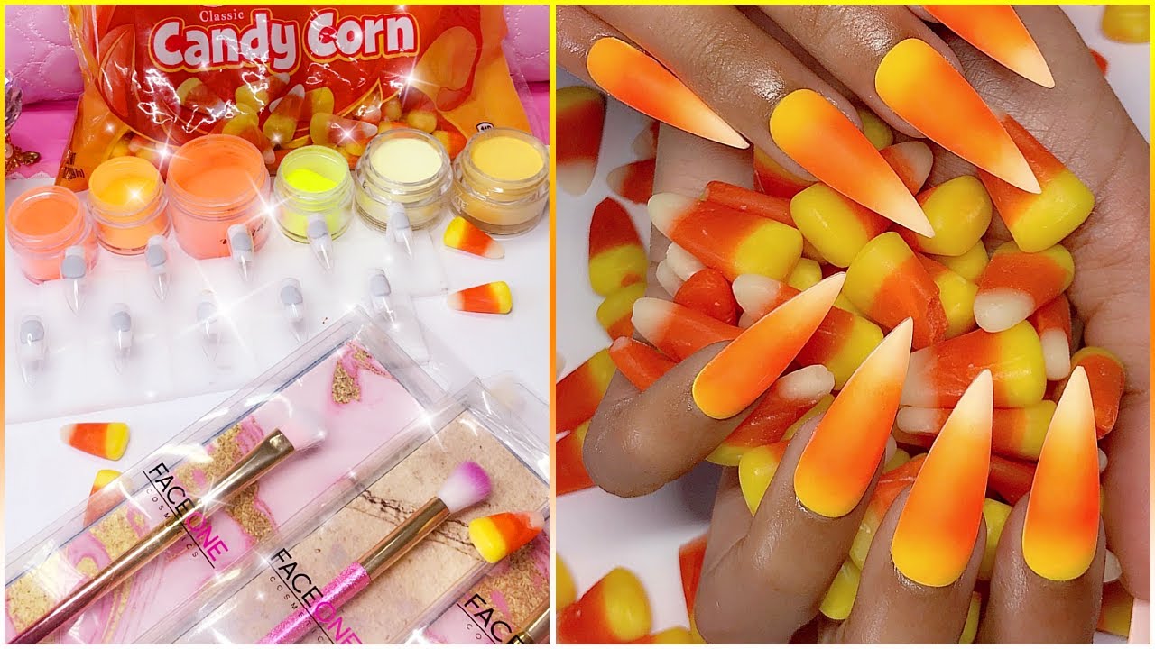 Press On Nails Tips & Tricks! EASY Ombré using $1 Makeup Brushes! CANDY CORN NAILS🍬🌽