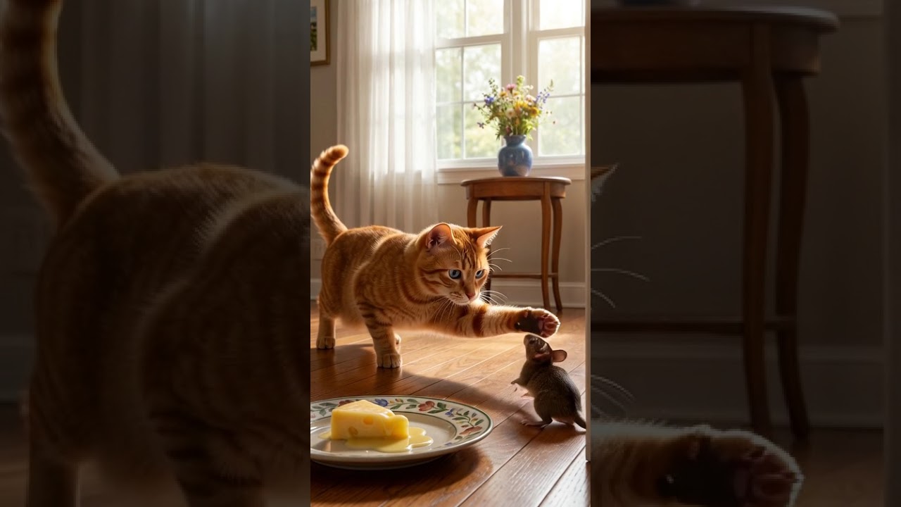 Brave Cat Guards the Cheese! A Funny Moment Stopping the Mouse.  #6