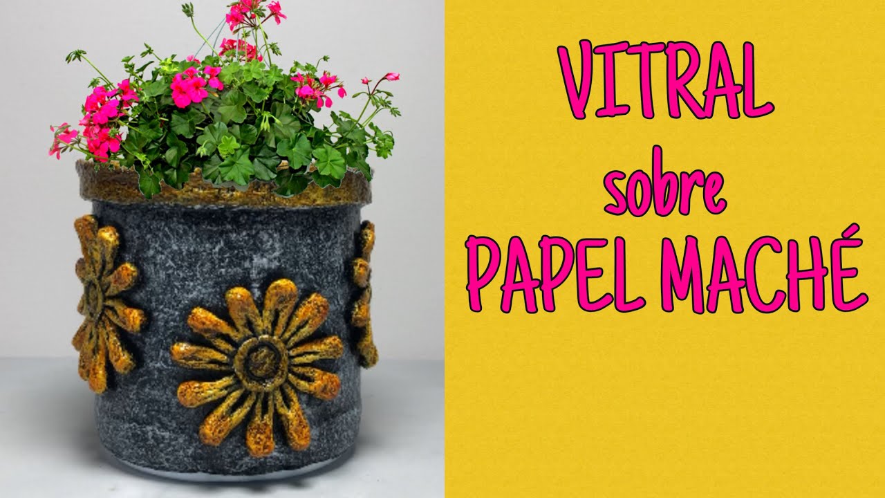 ♻️ 18-Maceta Margarita/Pintura Vitral sobre Papel Maché/Making Paper Mache Pots