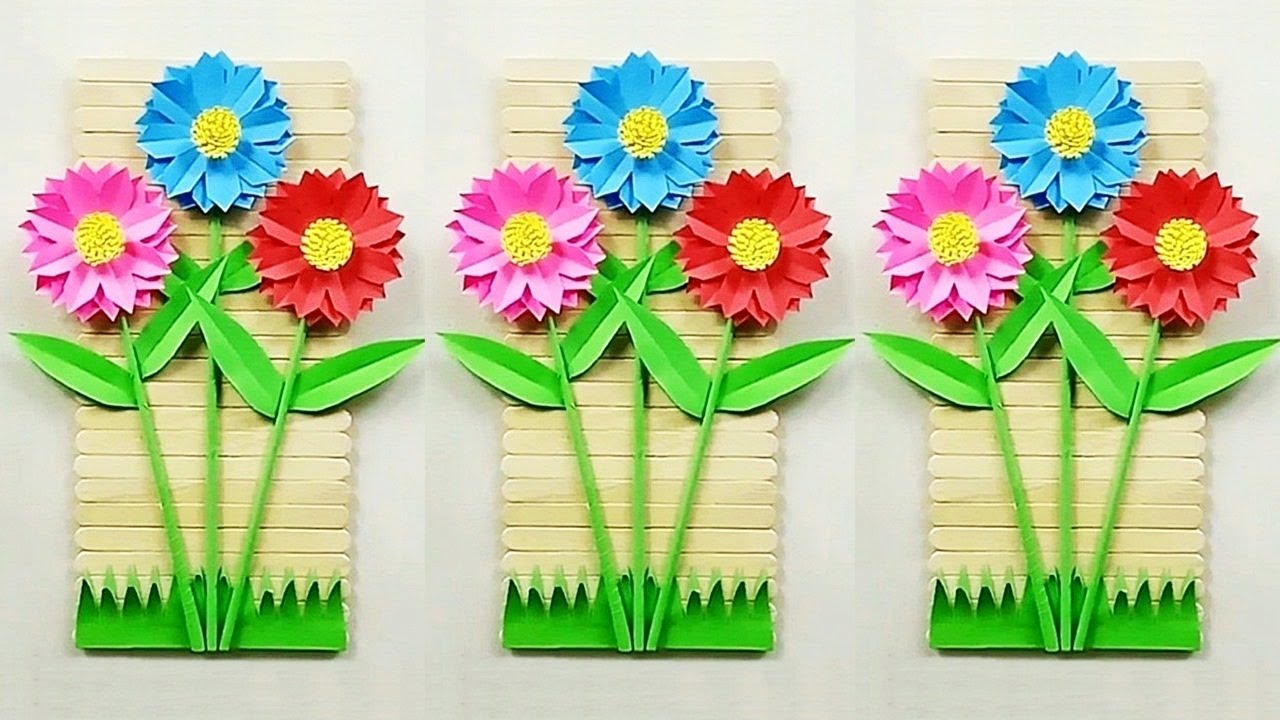 Cara Mudah Membuat Hiasan Dinding Bunga Cantik dari Kertas Origami & Stik Es Krim