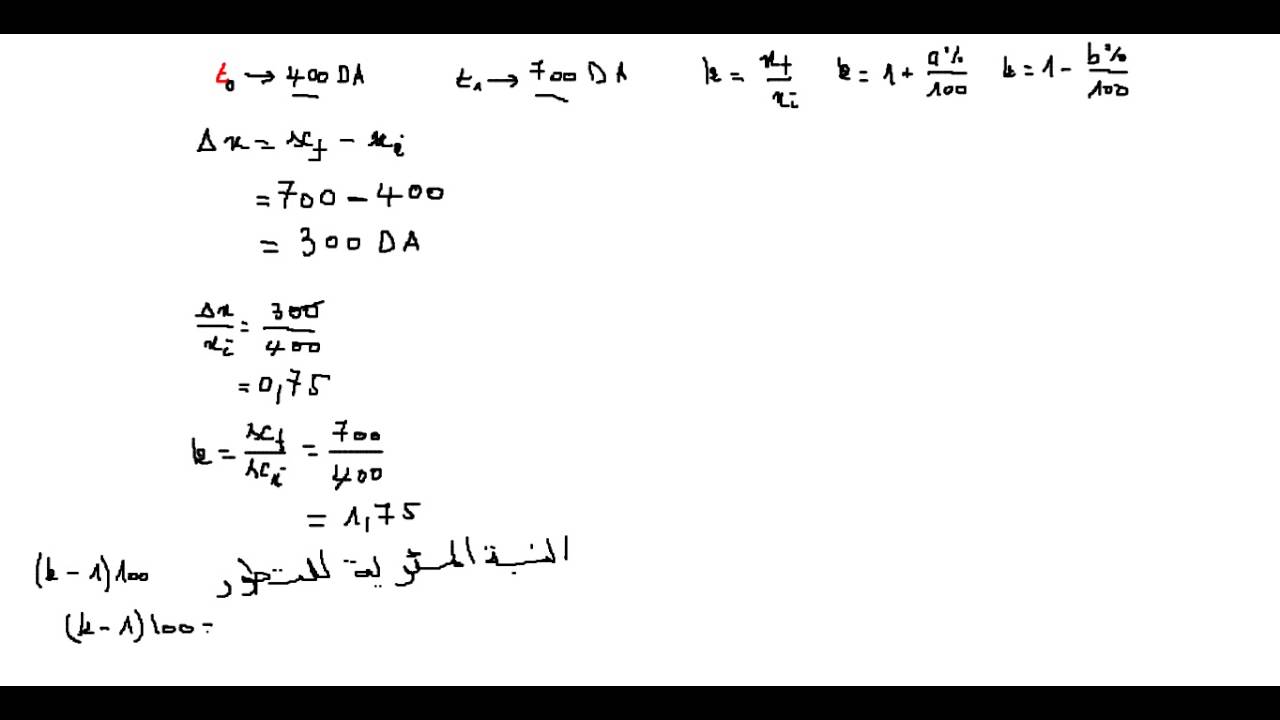 النسبة المئوية و المؤشر تمرين 2 الأستاذ صدقة ر