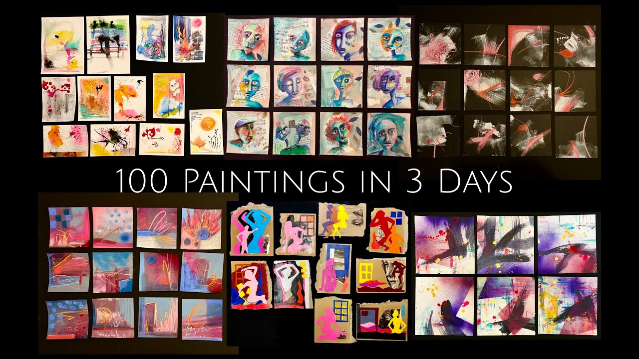 100 Paintings in 3 Days ! Time lapse start to finish with commentary ...