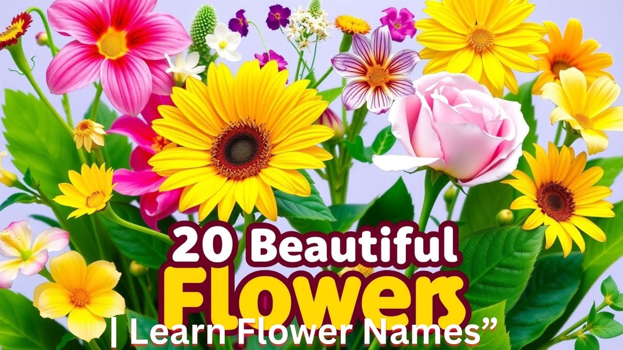 20 Common Flower Names 🌸 | Learn Flowers for Kids | Fun & Colorful Animation 