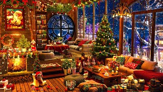 Cozy Christmas Coffee Shop Ambience🔥Christmas Jazz Instrumental Music & Crackling FIreplace to Relax