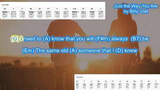 Just The Way You Are (no capo) by BillyJoel simplified  play along with scrolling chords and lyrics