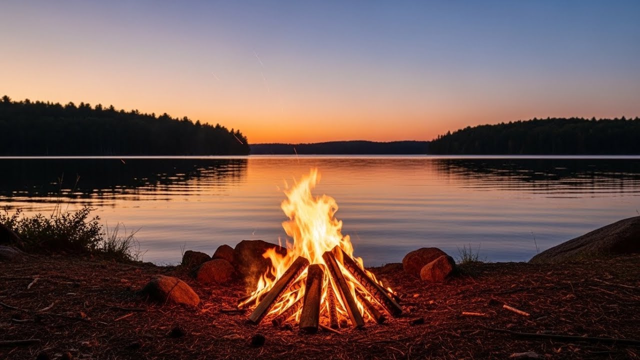 Peaceful Lakeside Campfire (10 Hours) | Calm Fire Sounds for Sleep, Focus & Relaxation
