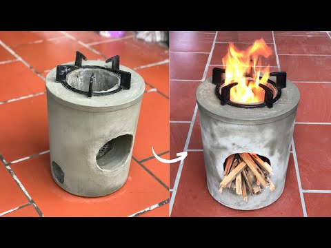 How to cast a wood stove with old plastic barrels - cement and sand