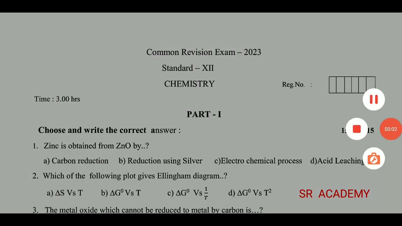 12th standard chemistry first revision test  question paper 2023 original Cuddalore English medium