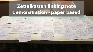 Zettelkasten linking note demonstration - paper based