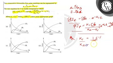 Two consecutive irreversible first order reactions can be represented by      A k_1⟶ B k_2⟶ C  Th...
