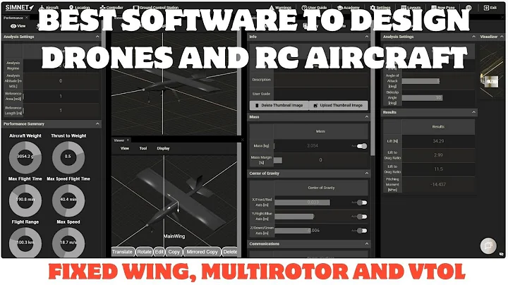 Simnet, best software to design drones RC airplanes.  The software does the math, analysis, design.
