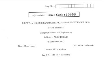 CS3401 | Algorithms | Nov Dec 2023 | Anna University | Questions