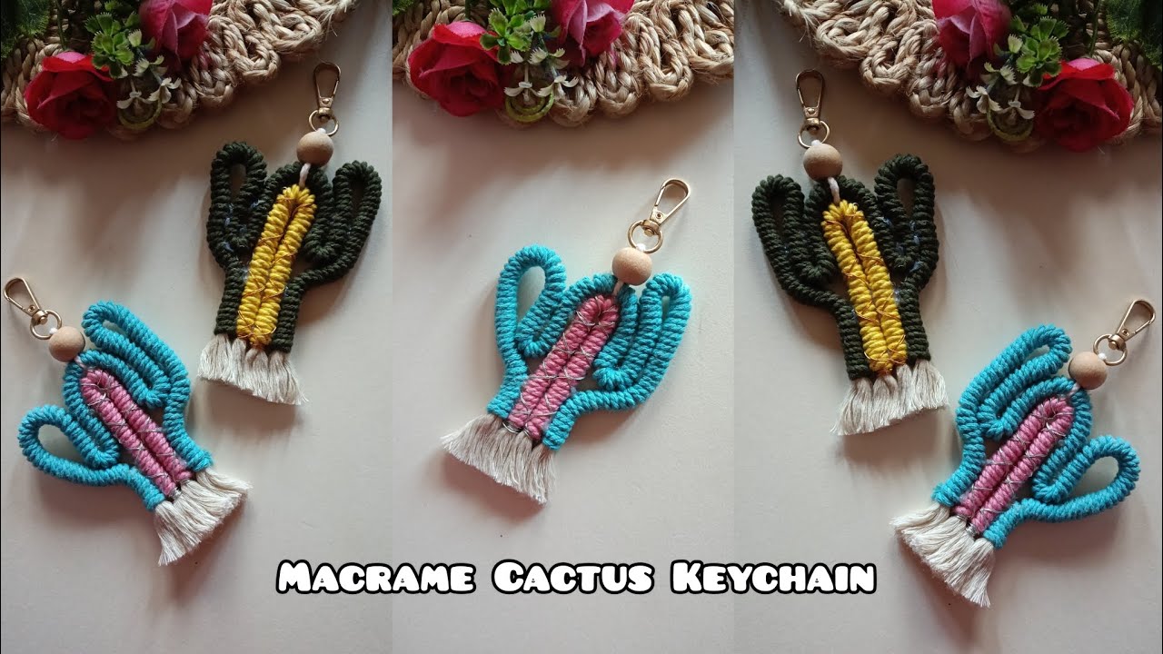 🌵 Macrame cactus keychain tutorial 🌵 Tutorial for beginners 🌵DIY 🌵Boho style 