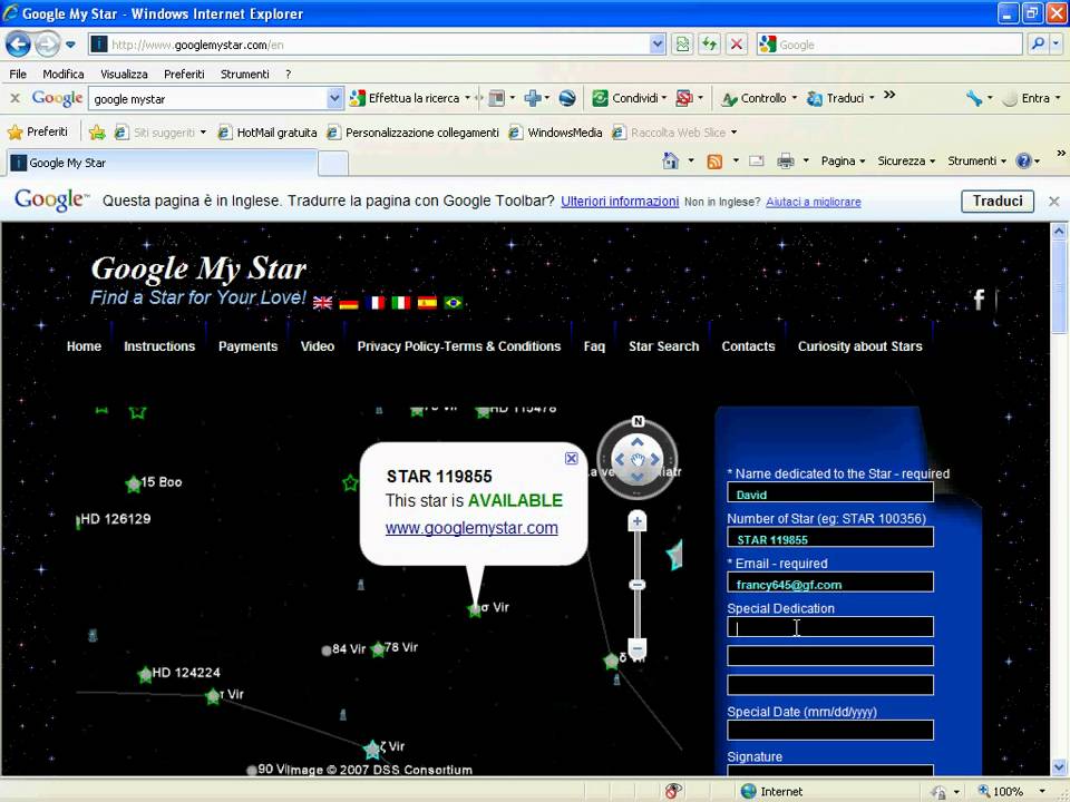Find, select and buy a star on SearchMyStar.com - YouTube