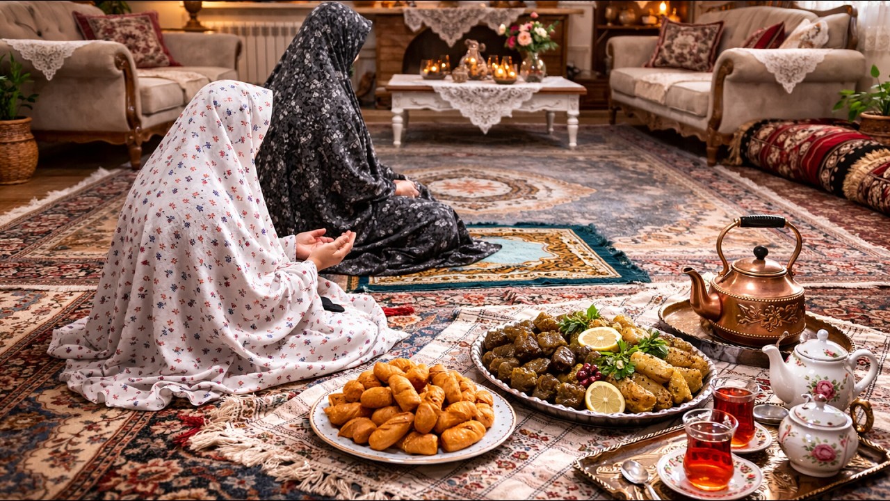 A simple and peaceful life — cooking a cozy homemade dinner for Ramadan at sunset 🌙