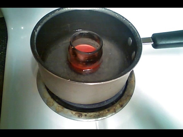 Double boiler method- melting wax. 