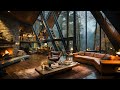 Rain &amp; Fireplace Sounds at Night Cabin Ambience With Soothing Piano Jazz Music for Sleeping, Reading