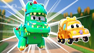 Oh no! There is a DINOSAUR in the City! | SuperTruck vs Jurassic World | Trucks Videos for Children