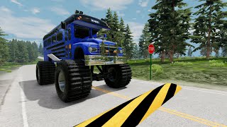 Double Flatbed Trailer Truck vs Speedbumps Train vs Cars Beamng Drive