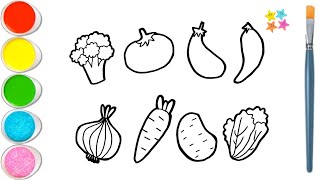 Dibuja Y Pinta 8️⃣​ Vegetales 🍅​🥦​🥔​🧅​🥬​🥕🍆 Dibujos Para Niños