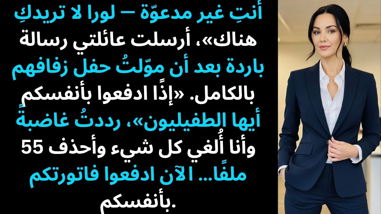 «أنتِ غير مدعوّة — لورا لا تريدكِ هناك»، أرسلت عائلتي رسالة باردة بعد أن موّلتُ لهم كل شيء.