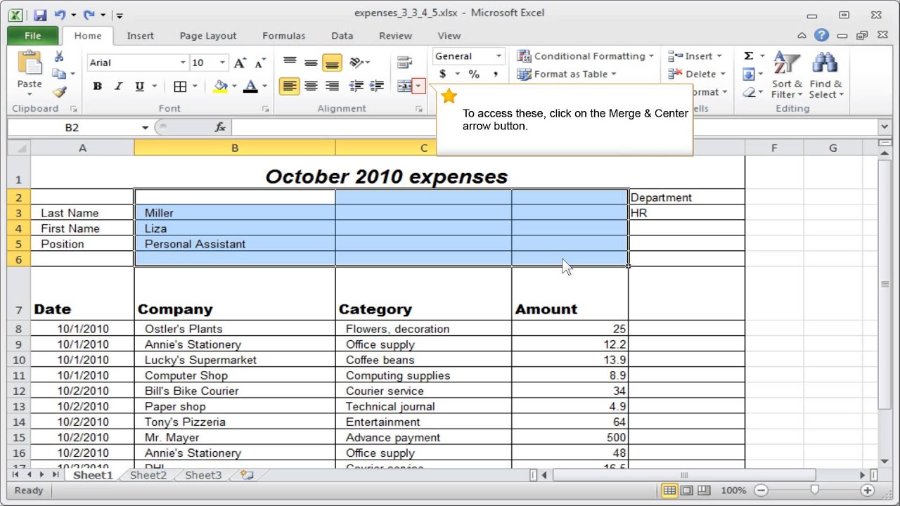 how do i merge and center in excel