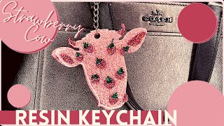 RESIN STRAWBERRY COW KEYCHAIN