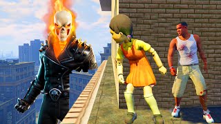 Franklin play HIDE AND KILL with Squid Game Doll & GHOST RIDER In GTA 5...