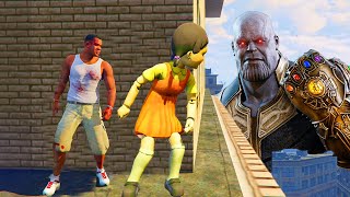Franklin play HIDE AND KILL with Squid Game Doll & THANOS In GTA 5...
