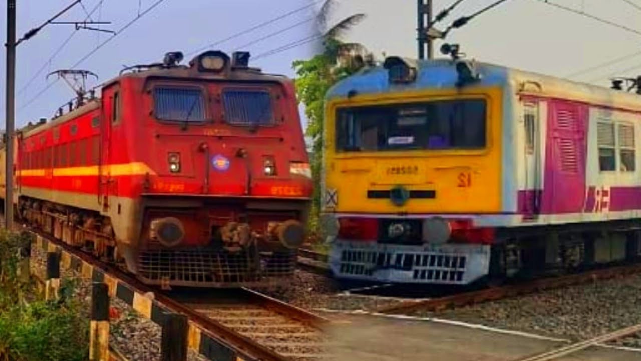 🔥Indian Railway high speed train ICF Pinky+Medha+Intercity Express passing railway crossing⚡🚉Sealdah