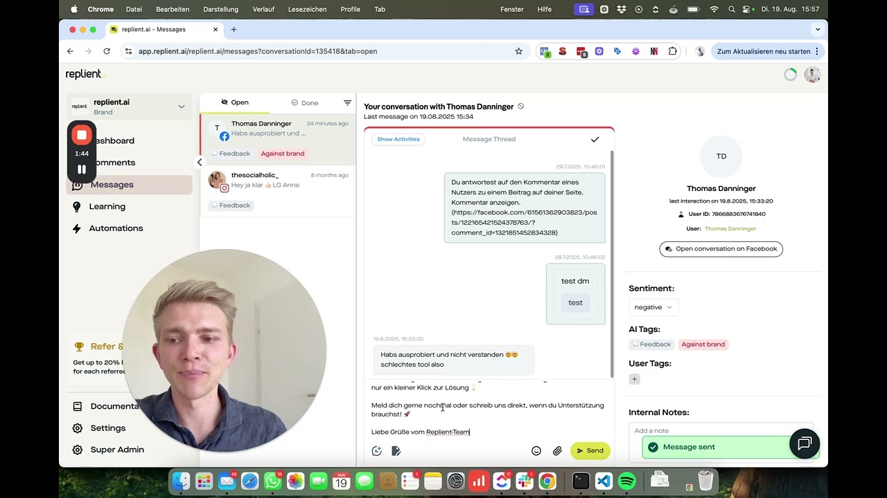 🔔 replient.ai - Feature Update 19. August 2025: AI for Direct Messages (DMs)